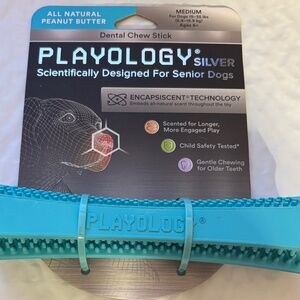 Playology Silver Chew Dental Stick Medium Dog Toy Peanut Senior Dogs up to 35lb